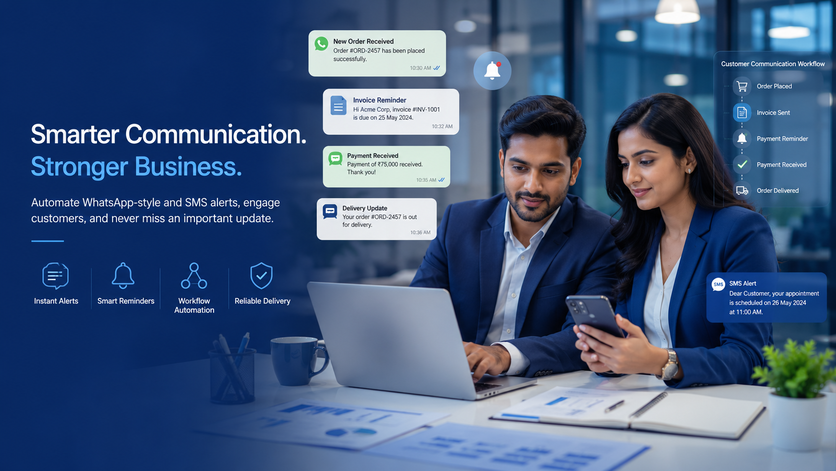 Professional WhatsApp and SMS alerts hero visual for Tabco Tech Software